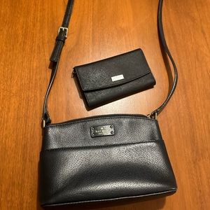 Kate spade small black leather crossbody purse and wallet